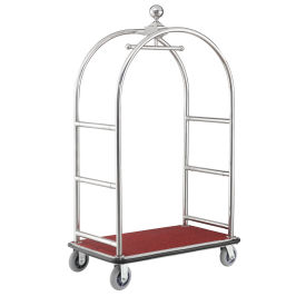 Silver Stainless Steel Bellman Cart Curved Uprights 6" Rubber Casters, 41-1/4"L x 24"W x 73"H