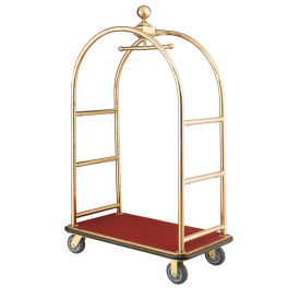 Gold Stainless Steel Bellman Cart Curved Uprights 6" Rubber Casters, 41-1/4"L x 24"W x 73"H