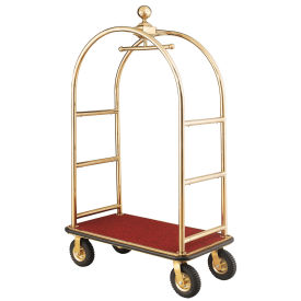 Gold Stainless Steel Bellman Cart Curved Uprights 8" Pneu. Casters, 41-1/4"L x 24"W x 75"H