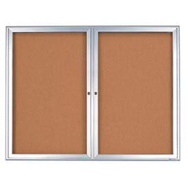 United Visual Products 48"W x 36"H 2-Door Outdoor Enclosed Corkboard with Radius Frame