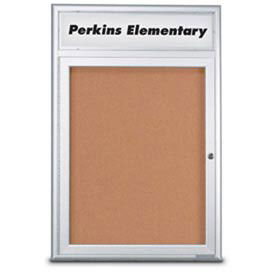 United Visual Products 36"W x 36"H 1-Door Indoor Enclosed Corkboard with Header and Radius Corners