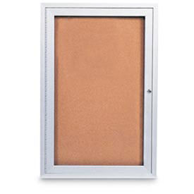 United Visual Products 36"W x 36"H 1-Door Outdoor Enclosed Corkboard with Satin Aluminum Frame