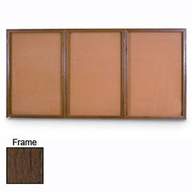 United Visual Products 96"W x 48"H 3-Door Illuminated Corkboard with Walnut Frame