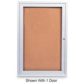United Visual Products 72"W x 36"H 2-Door Outdoor Enclosed Corkboard with Satin Aluminum Frame