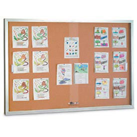 United Visual Products 48"W x 36"H Sliding Glass Door Corkboard with Satin Frame