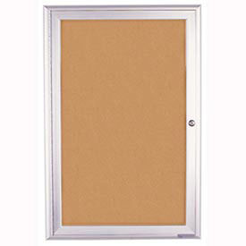 United Visual Products 36"W x 36"H 1-Door Indoor Enclosed Corkboard with Radius Frame