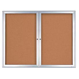 United Visual Products 42"W x 32"H 2-Door Indoor Enclosed Corkboard with Radius Frame