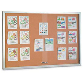 United Visual Products 60"W x 36"H Sliding Glass Door Corkboard with Satin Frame