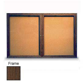 United Visual Products 48"W x 36"H 2-Door Illuminated Corkboard with Walnut Frame