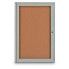 United Visual Products 18"W x 24"H 1-Door Indoor Enclosed Corkboard with Radius Corners