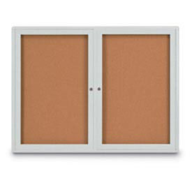 United Visual Products 48"W x 36"H 2-Door Indoor Enclosed Corkboard with Radius Corners