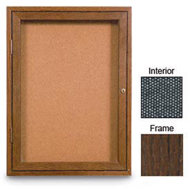 United Visual Products 18"W x 24"H 1-Door Enclosed Black Easy Tack Board with Walnut Frame