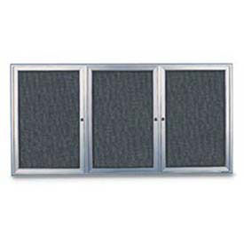 United Visual 96"W x 48"H 3-Door Radius Framed Enclosed Marble Easy Tack Board with Satin Frame