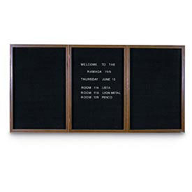 72" x 48" 3-Door Indoor Wood Enclosed Letter Board with Walnut Frame