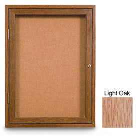 United Visual Products 42"W x 32"H 2-Door Non-Illuminated Corkboard with Light Oak Frame