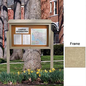 United Visual Products 45"W x 30"H Cork Top-Hinged Single Door Message Center with Sand Frame