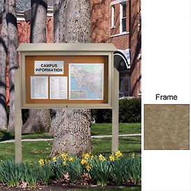 United Visual 45"W x 30"H Cork Top-Hinged Single Door Message Center with Weathered Wood Frame