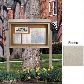 United Visual Products 45"W x 36"H Cork Top-Hinged Single Door Message Center with Light Gray Frame