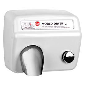 World Dryer Pushbutton Hand Dryer, DA54-974, 208/230V, White steel cover