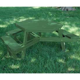 Hex Picnic Table, Recycled Plastic, 6 ft, Green & Green, ADA