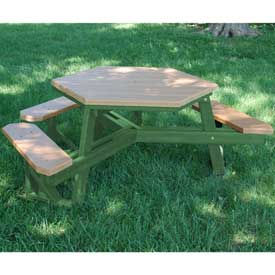 Hex Picnic Table, Recycled Plastic, 6 ft, Green & Cedar, ADA