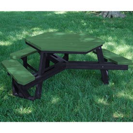 Hex Picnic Table, Recycled Plastic, 6 ft, Black & Green, ADA