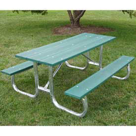 6' Galvanized Frame Picnic Table, Recycled Plastic, Green