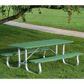 8' Galvanized Frame Picnic Table, Recycled Plastic, Green