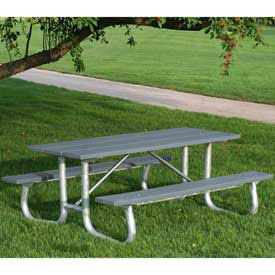 8' Galvanized Frame Picnic Table, Recycled Plastic, Gray