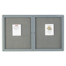 Aarco 2 Door Design Enclosed Bulletin Board Medium Grey - 60"W x 36"H