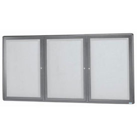 Aarco 3 Door Design Enclosed Bulletin Board Medium Grey - 72"W x 36"H