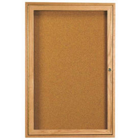 Aarco 1 Door Oak Enclosed Bulletin Board - 36"W x 48"H