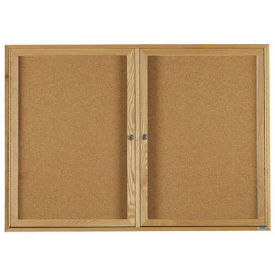 Aarco 2 Door Oak Enclosed Bulletin Board - 60"W x 36"H