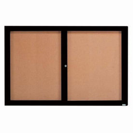 Aarco 2 Door Framed Enclosed Bulletin Board Black Powder Coat - 72"W x 48"H