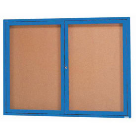 Aarco 2 Door Framed Enclosed Bulletin Board Blue Powder Coat - 48"W x 36"H