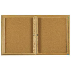 Aarco 2 Door Oak Enclosed Bulletin Board - 72"W x 36"H