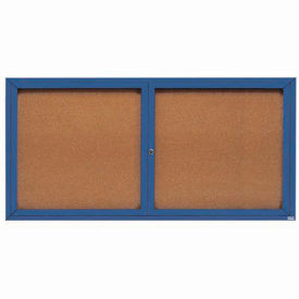 Aarco 2 Door Framed Enclosed Bulletin Board Blue Powder Coat - 72"W x 36"H
