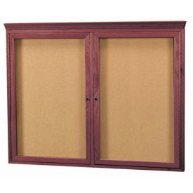 Aarco 2 Door Red Walnut Bulletin Board w/ Crown Molding - 48"W x 36"H