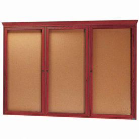 Aarco 3 Door Red Cherry Bulletin Board w/ Crown Molding - 72"W x 48"H