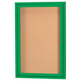 Aarco 1 Door Framed Enclosed Bulletin Board Green Powder Coat - 18"W x 24"H