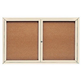 Aarco 2 Door Framed Enclosed Bulletin Board Ivory Powder Coat - 60"W x 36"H