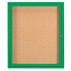 Aarco 1 Door Framed Enclosed Bulletin Board Green Powder Coat - 30"W x 36"H