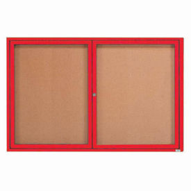 Aarco 2 Door Framed Enclosed Bulletin Board Red Powder Coat - 72"W x 48"H
