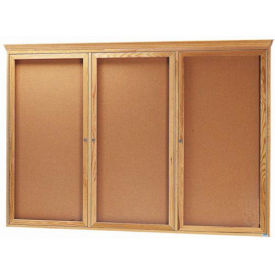 Aarco 3 Door Red Oak Bulletin Board w/ Crown Molding - 72"W x 48"H