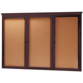 Aarco 3 Door Red Walnut Bulletin Board w/ Crown Molding - 72"W x 48"H