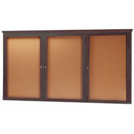 Aarco 3 Door Red Walnut Bulletin Board w/ Crown Molding - 96"W x 48"H