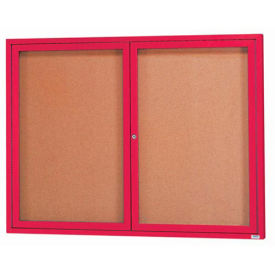 Aarco 2 Door Framed Enclosed Bulletin Board Red Powder Coat - 60"W x 48"H