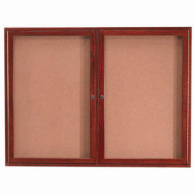 Aarco 2 Door Cherry Enclosed Bulletin Board - 48"W x 36"H