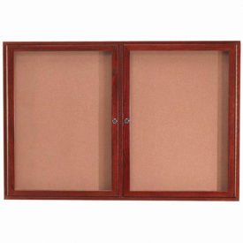 Aarco 2 Door Cherry Enclosed Bulletin Board - 60"W x 36"H