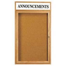 Aarco 1 Door Oak Enclosed Bulletin Board w/ Header - 24"W x 36"H